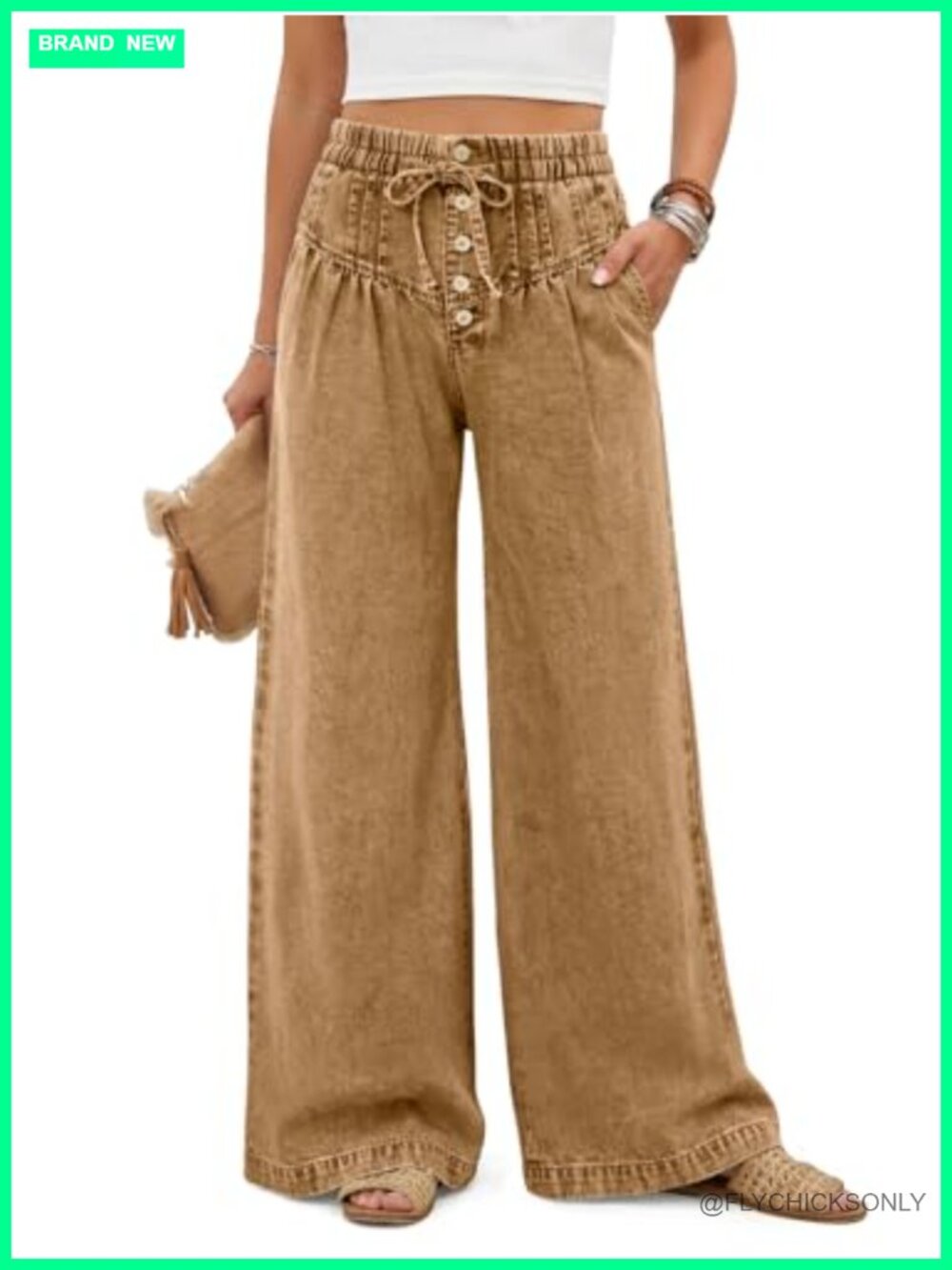 Wide Leg Drawstring Baggy Jeans Denim Palazzo Pants High Waisted Flare